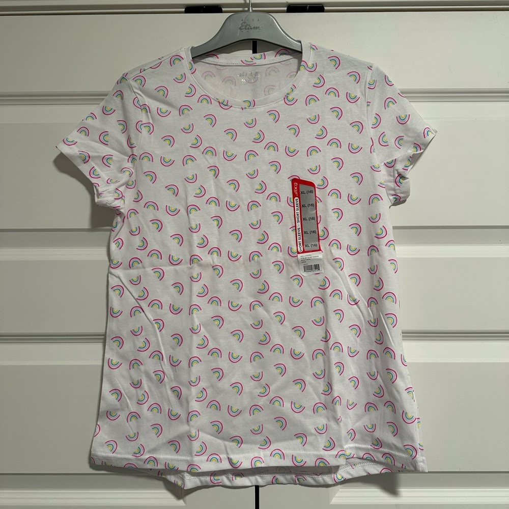 NWT BCG Girls Tshirt XL (16) Bright White Rainbow